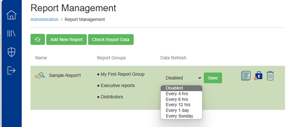 Screenshot of Report Management menu in Binokula Instant